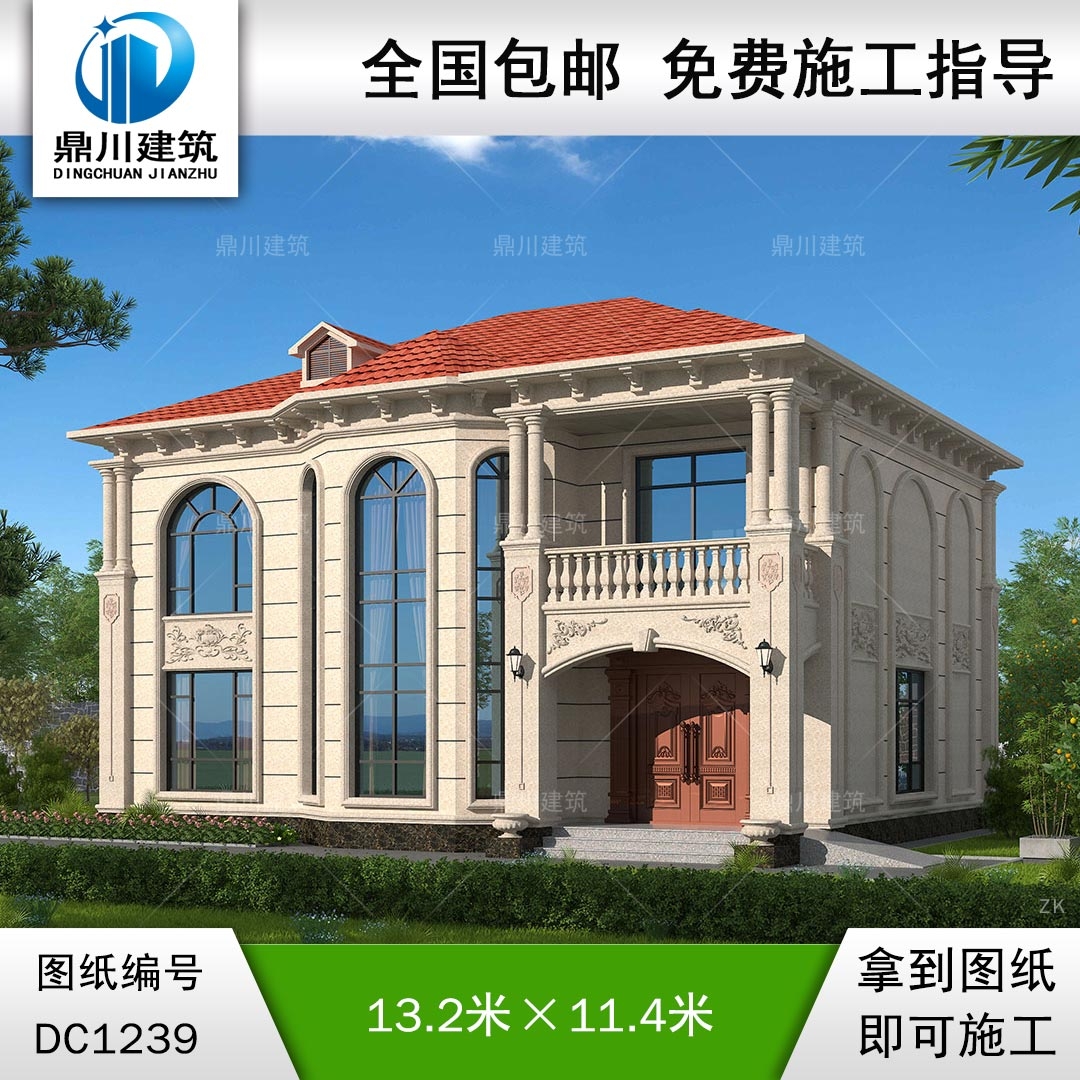 歐式二層復(fù)式別墅施工圖紙及效果圖_農(nóng)村自建別墅設(shè)計,鼎川建筑